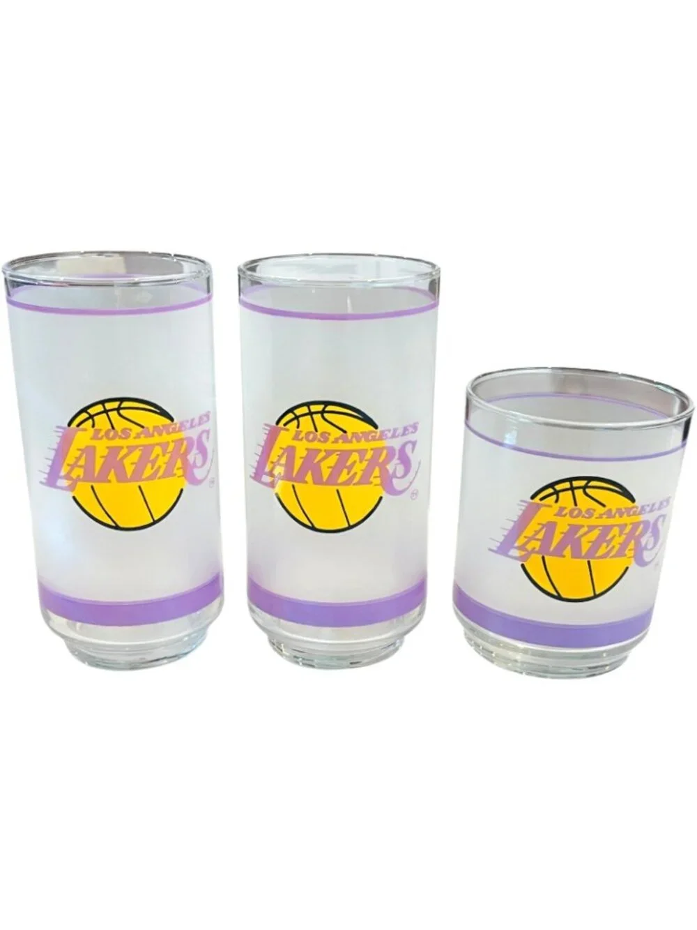 Los Angeles Lakers -Mobil Promo Frosted Glasses 1980's - LOT of 3